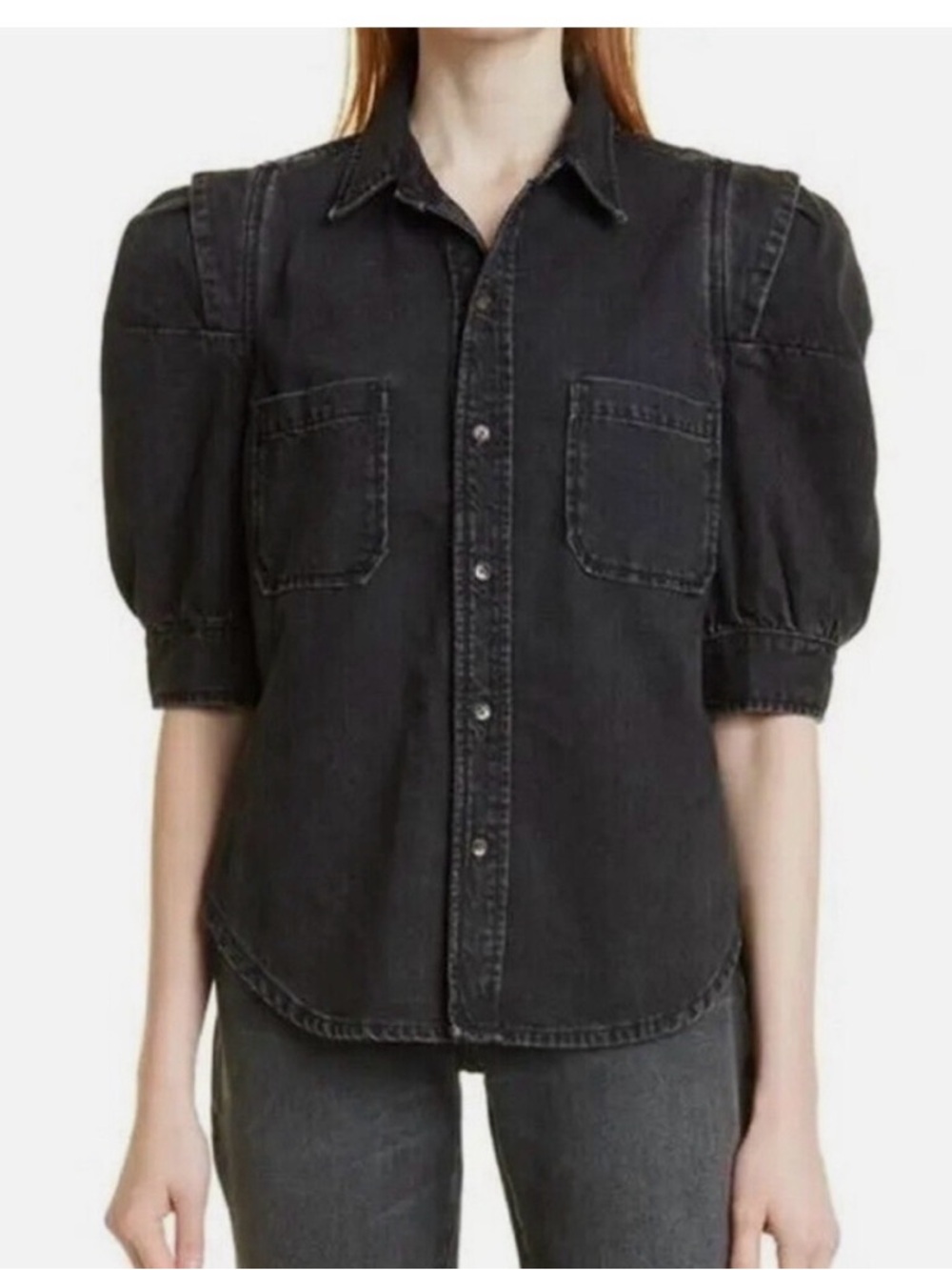 Woman’s FRAME Gillian Puff Sleeve Denim Shirt - black - XS